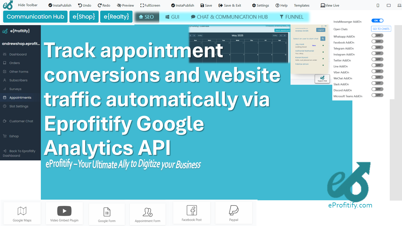 Track appointment conversions and website traffic automatically via Eprofitify Google Analytics API